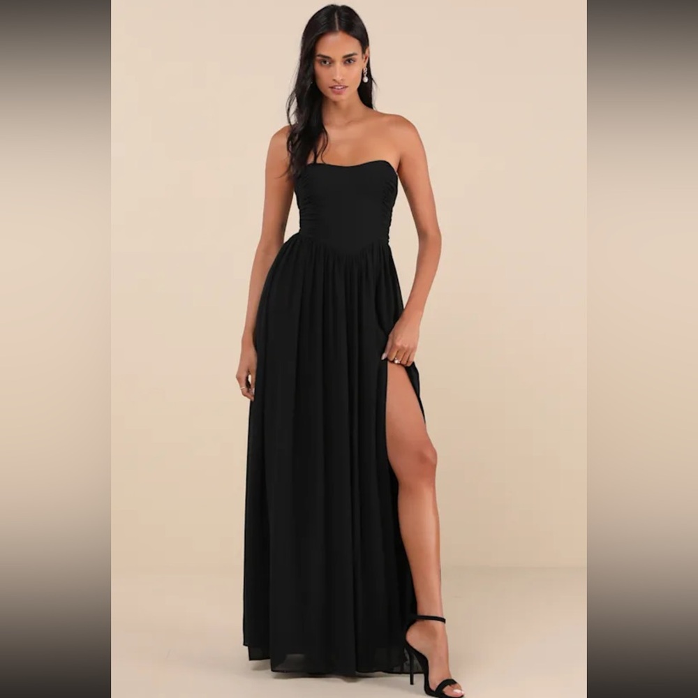 Lulu's Black Strapless Ruched Maxi Dress